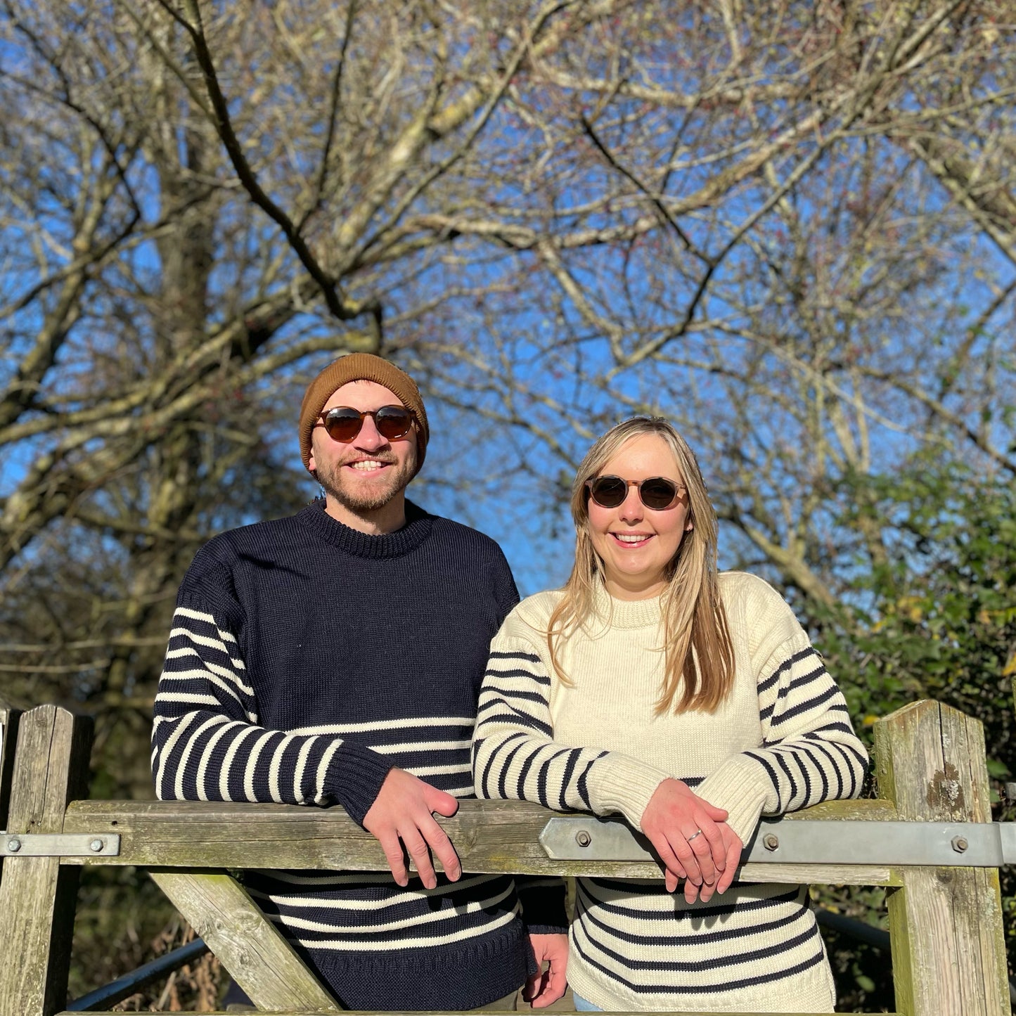 The Greylake - Breton Striped Knitted Jumper - Navy with Cream Stripes