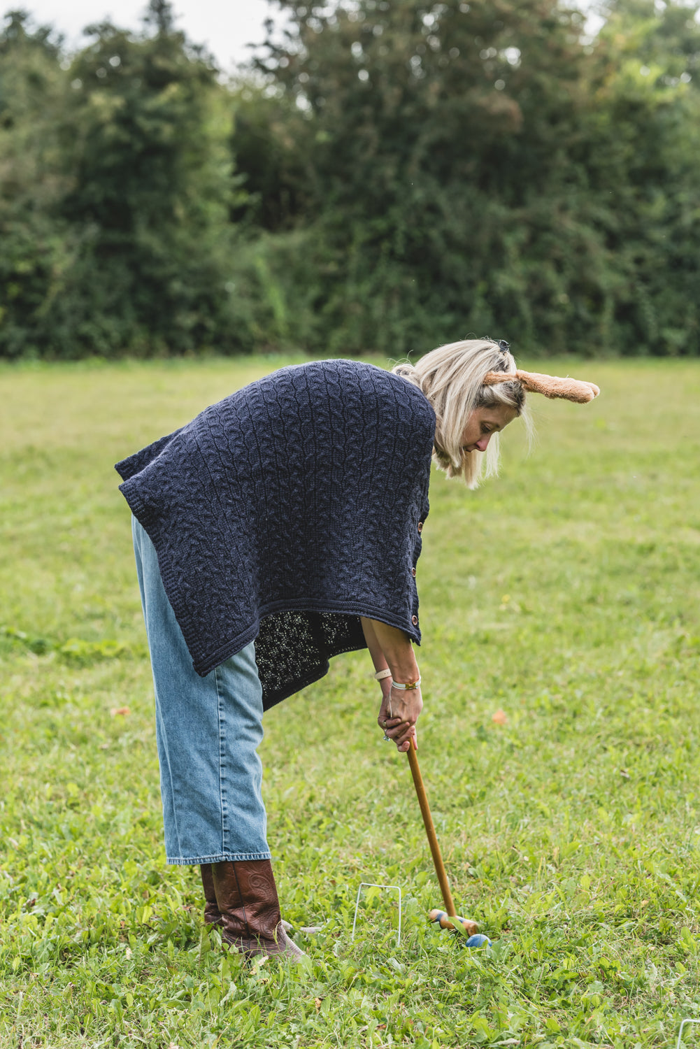The Thorney - Two Way Knitted Poncho - Navy