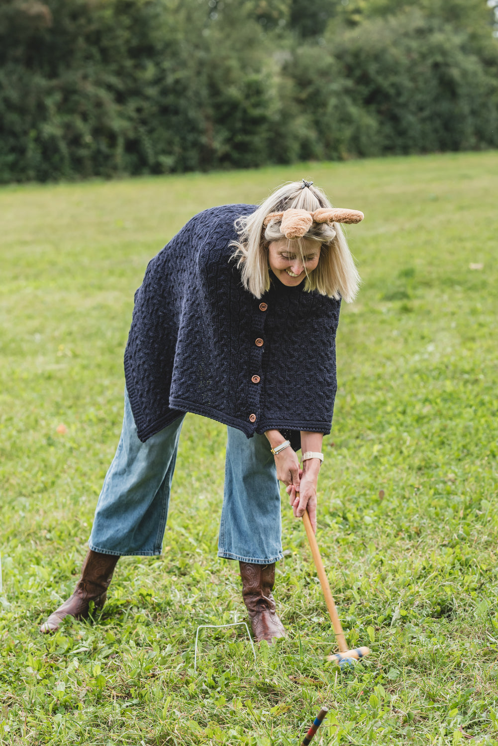 The Thorney - Two Way Knitted Poncho - Navy