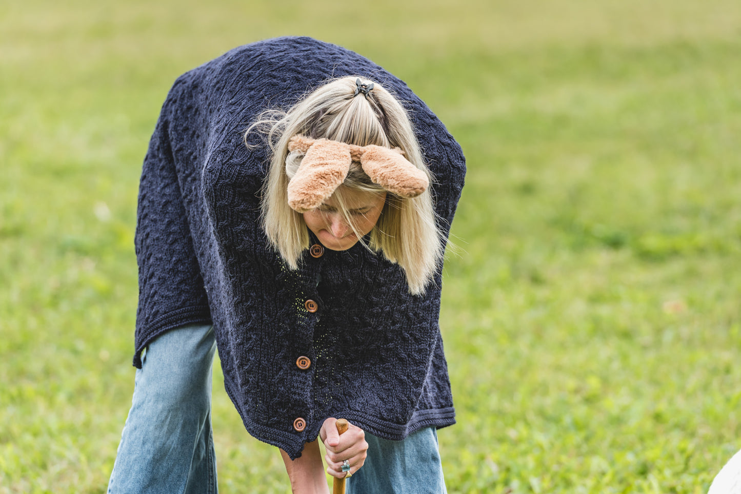 The Thorney - Two Way Knitted Poncho - Navy