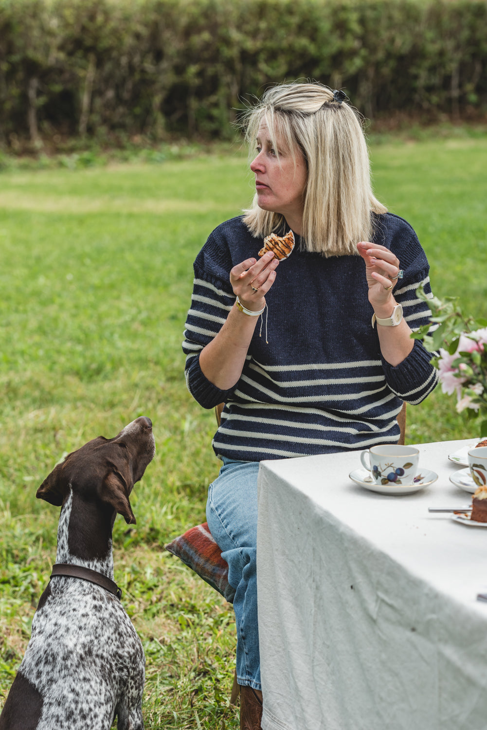 The Greylake - Breton Striped Knitted Jumper - Navy with Cream Stripes