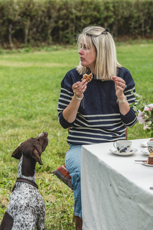 The Greylake - Breton Striped Knitted Jumper - Navy with Cream Stripes