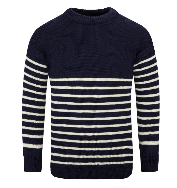 The Greylake - Breton Striped Knitted Jumper - Navy with Cream Stripes
