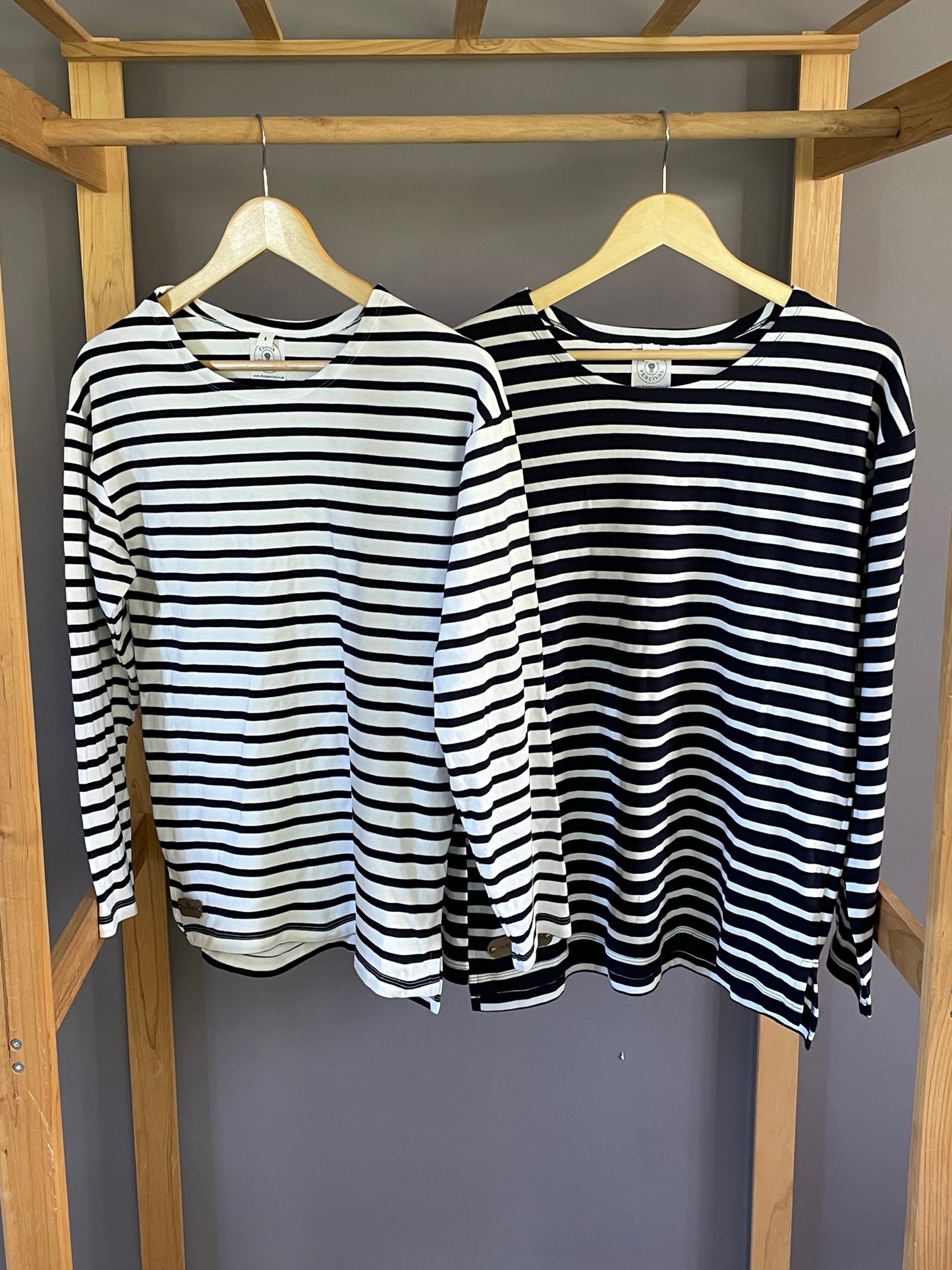 The Langport - Long Sleeved Breton Style Top - Navy with White Stripes