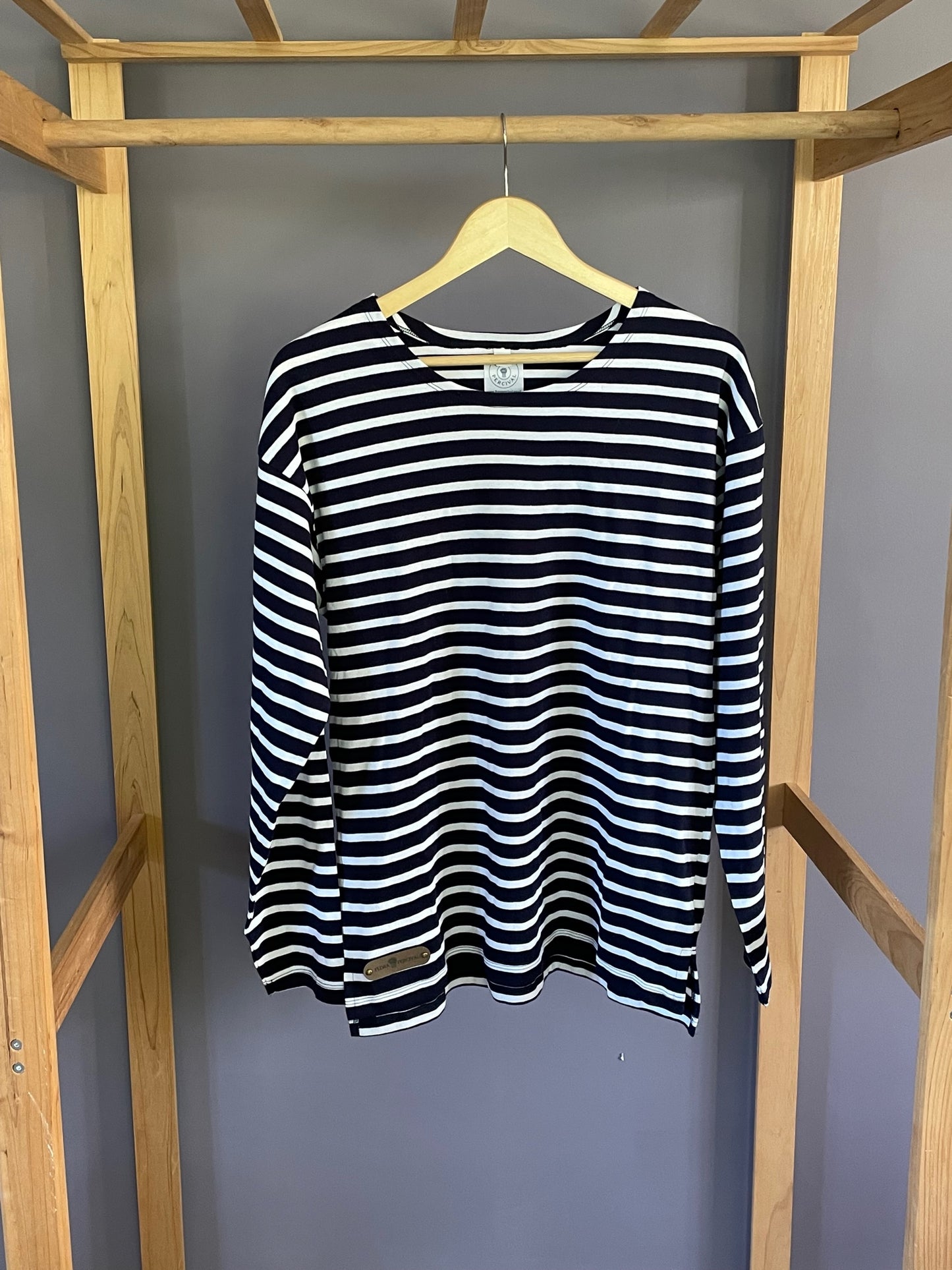 The Langport - Long Sleeved Breton Style Top - Navy with White Stripes