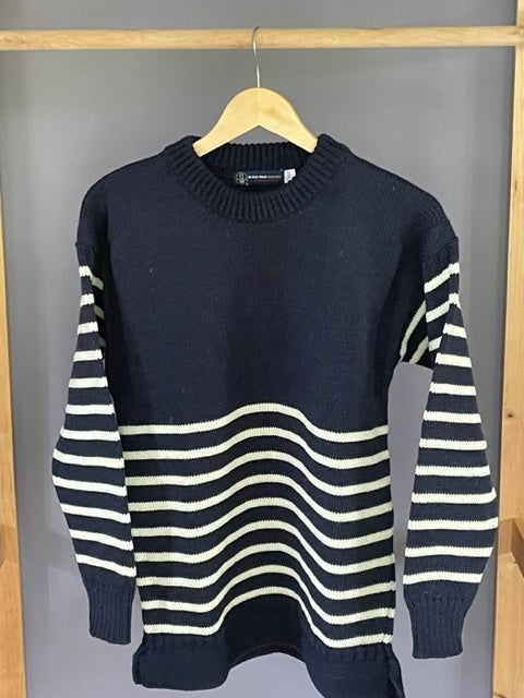 The Greylake - Breton Striped Knitted Jumper - Navy with Cream Stripes